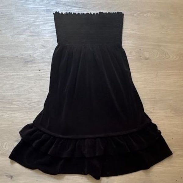 Vintage Juicy Couture Black Velour Smocked Ruffle Mini Dress Y2K Sz Small 2000s