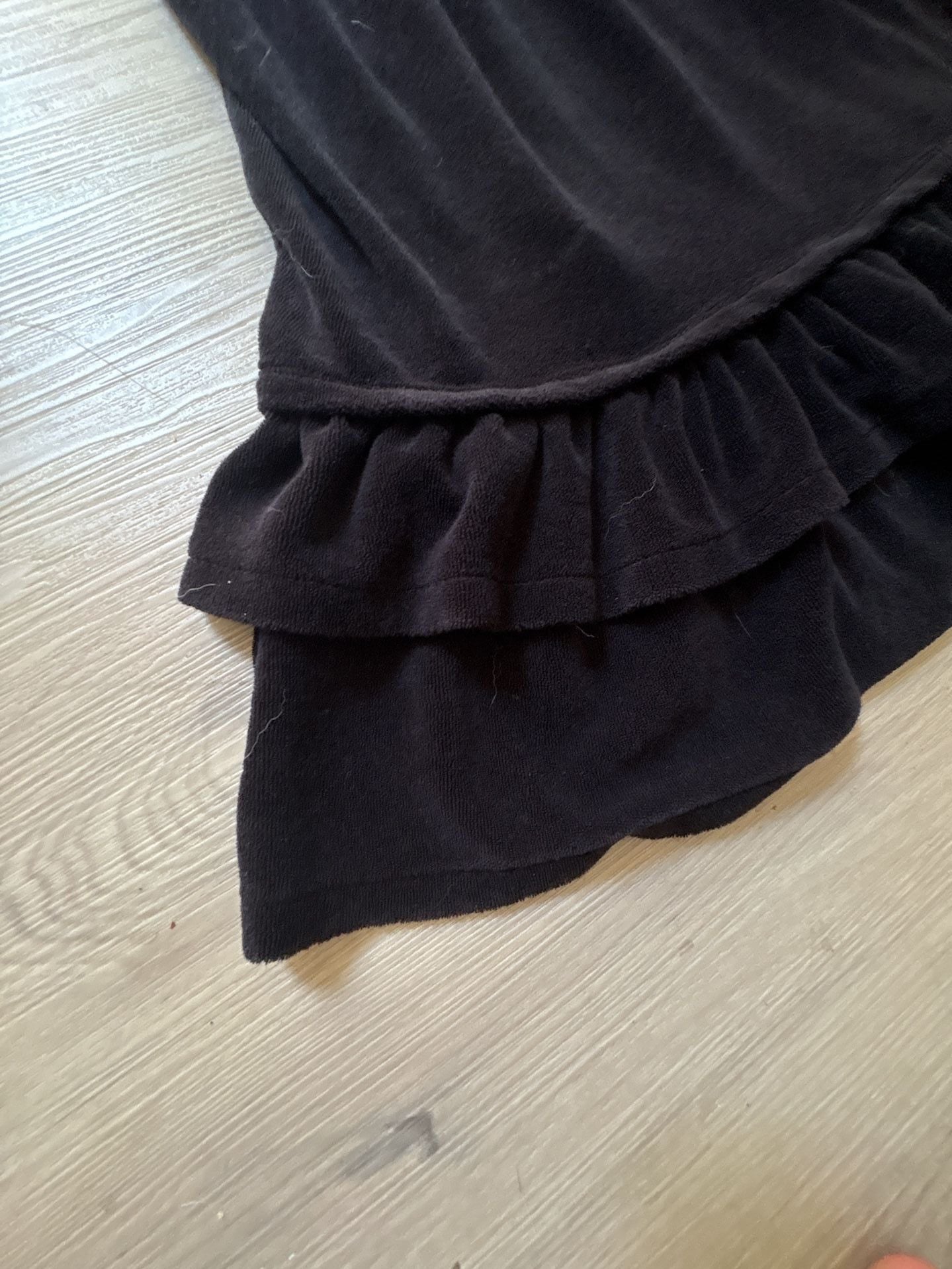 Vintage Juicy Couture Black Velour Smocked Ruffle Mini Dress Y2K Sz Small 2000s 3