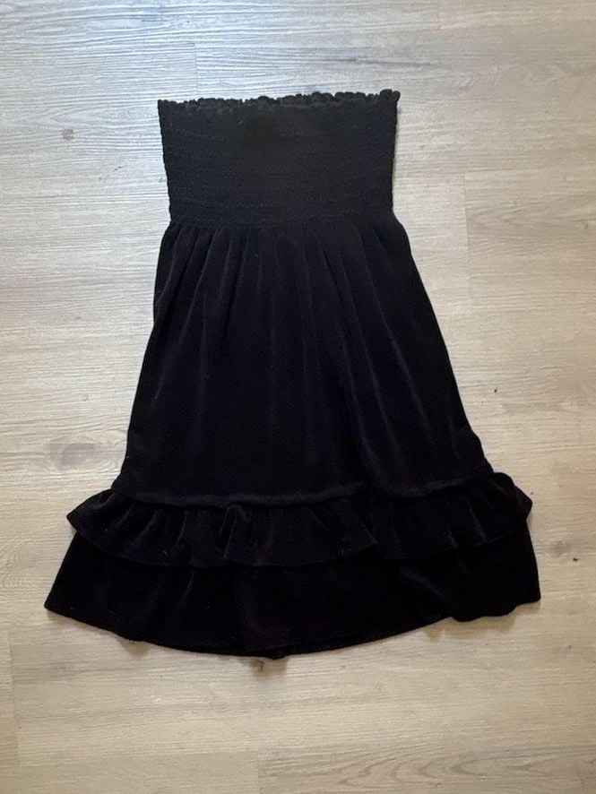 Vintage Juicy Couture Black Velour Smocked Ruffle Mini Dress Y2K Sz Small 2000s 6