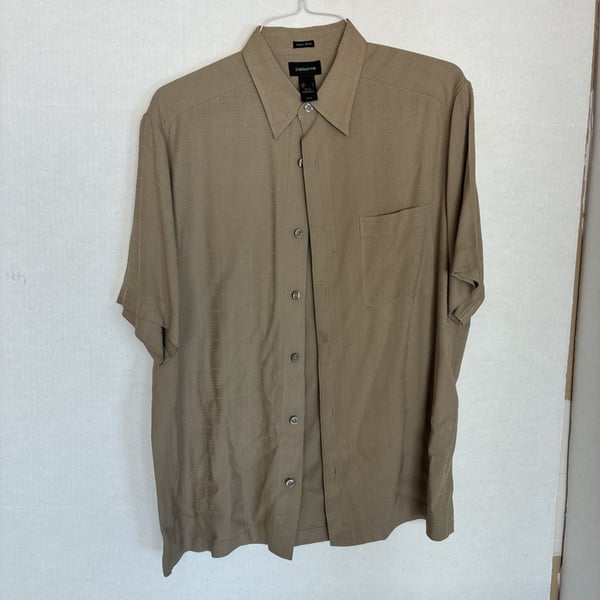 Claiborne Mens Tan Short Sleeve 100% Silk Button Down Shirt