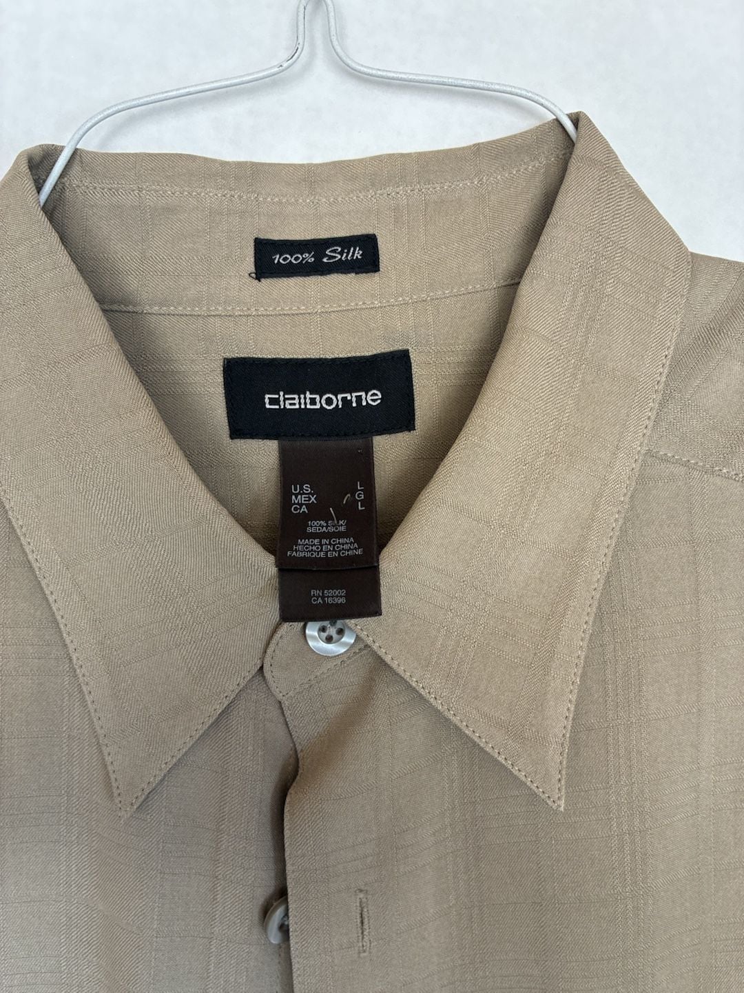 Claiborne Mens Tan Short Sleeve 100% Silk Button Down Shirt 3