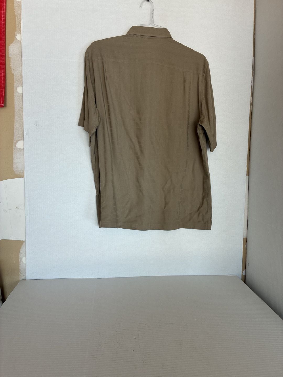 Claiborne Mens Tan Short Sleeve 100% Silk Button Down Shirt 4