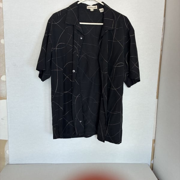 PRONTO UOMO 100% Silk Black Abstract Pattern Short Sleeve Button Down Shirt