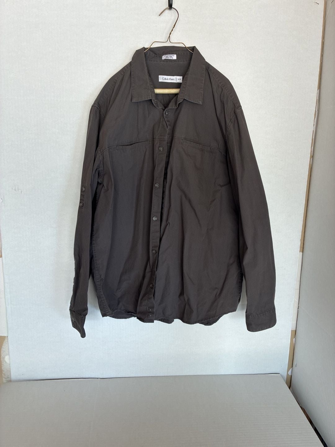 Calvin Klein Men's Long Sleeve Button Down Utility Shirt in Dark Brown 2