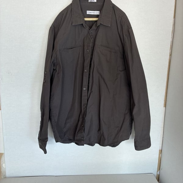 Calvin Klein Men's Long Sleeve Button Down Utility Shirt in Dark Brown