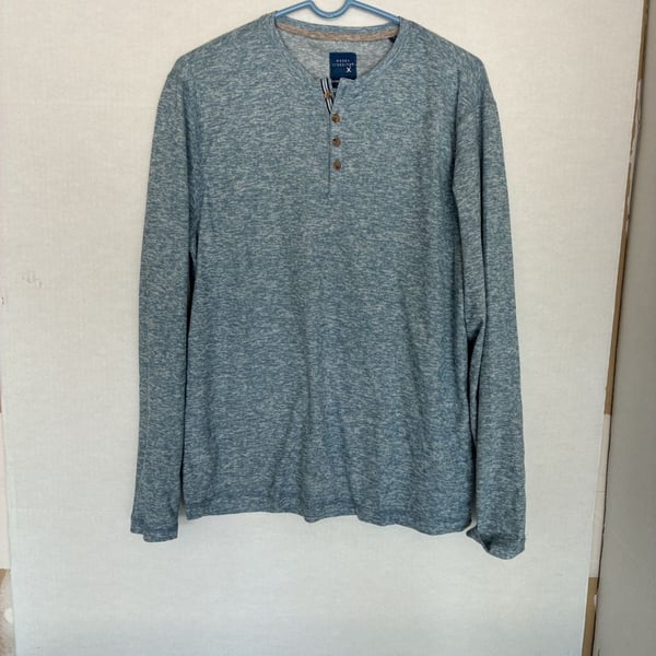 Essex Crossing Super Soft Men's Long Sleeve Henley Shirt Blue Marled Size M