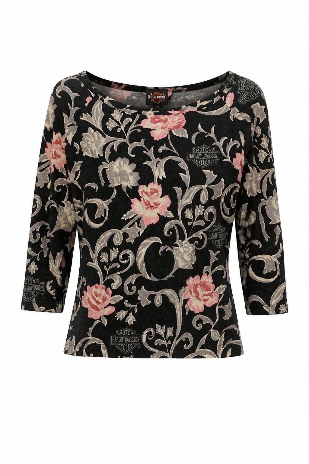 Harley-Davidson Tori Richard Floral 3/4 Sleeve Boatneck Silk Blend Top, XL 2
