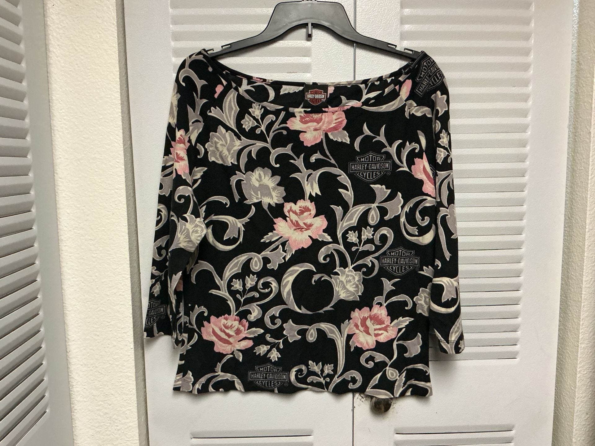 Harley-Davidson Tori Richard Floral 3/4 Sleeve Boatneck Silk Blend Top, XL 5