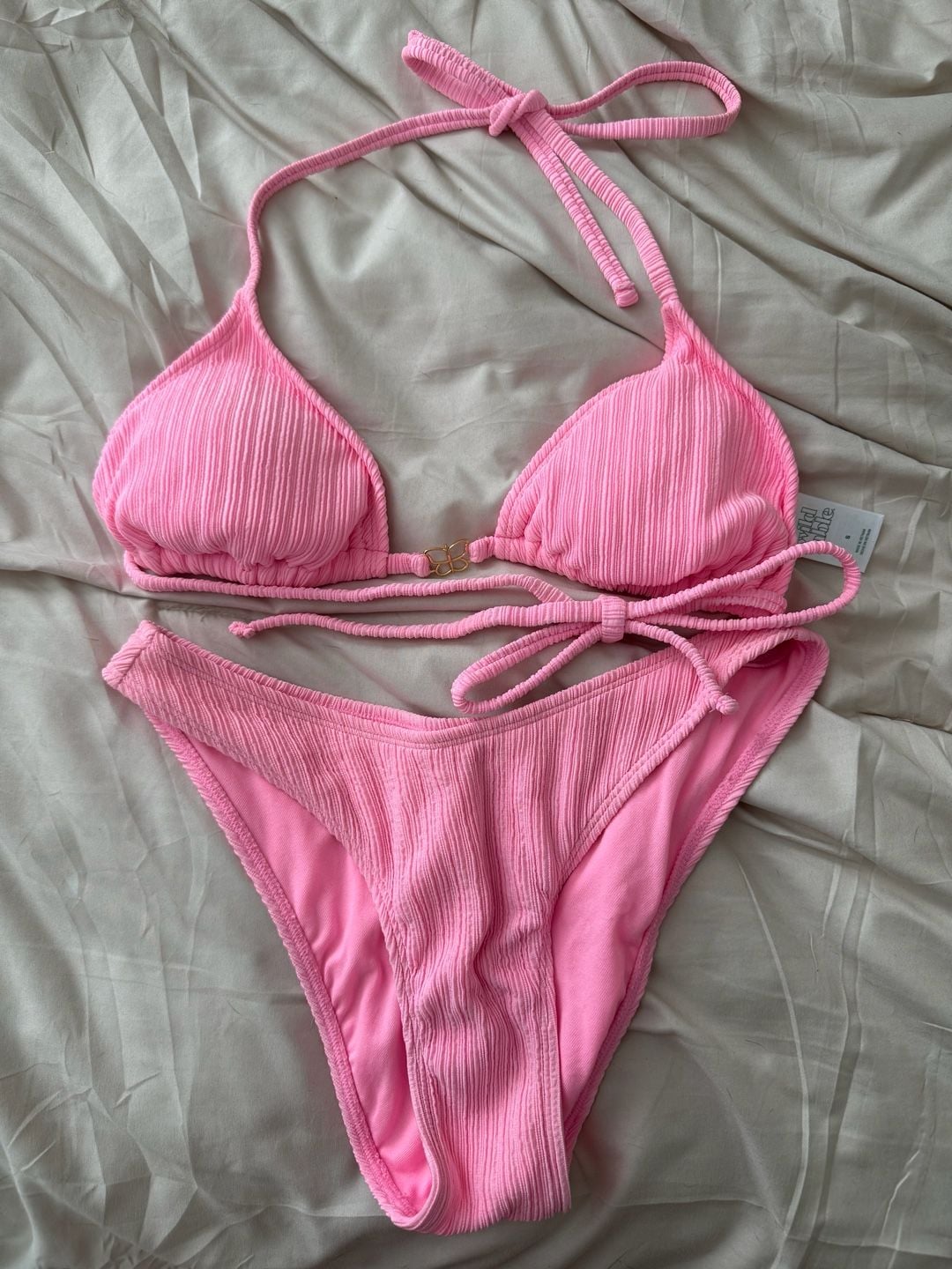 Wild Fable Ribbed Triangle Bikini Set in Pink 1