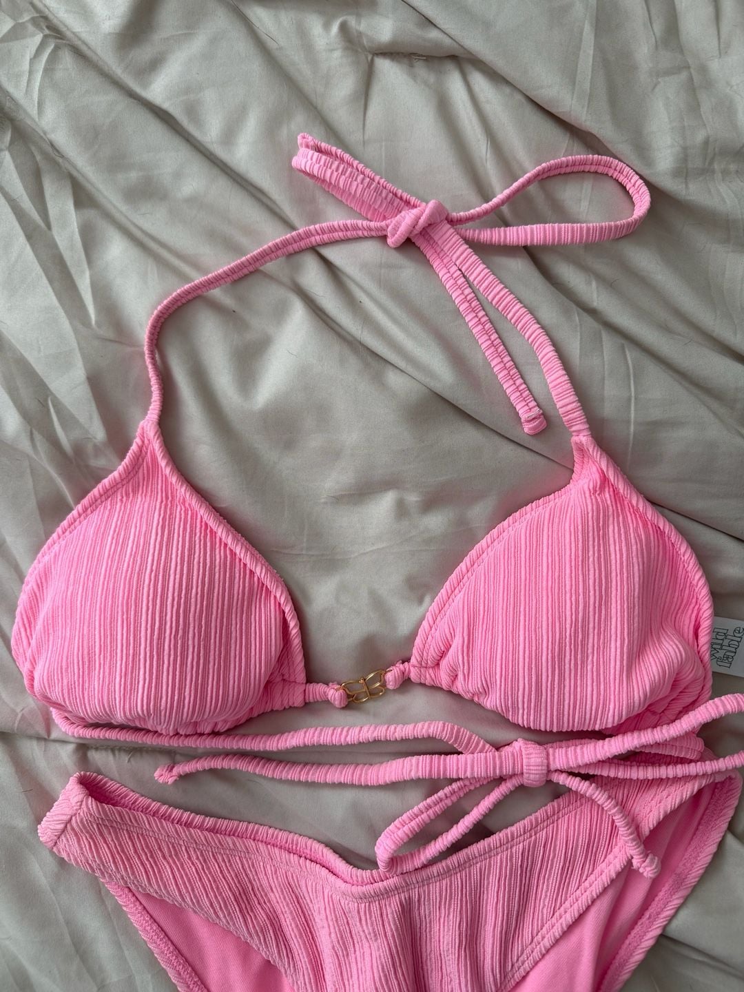 Wild Fable Ribbed Triangle Bikini Set in Pink 2