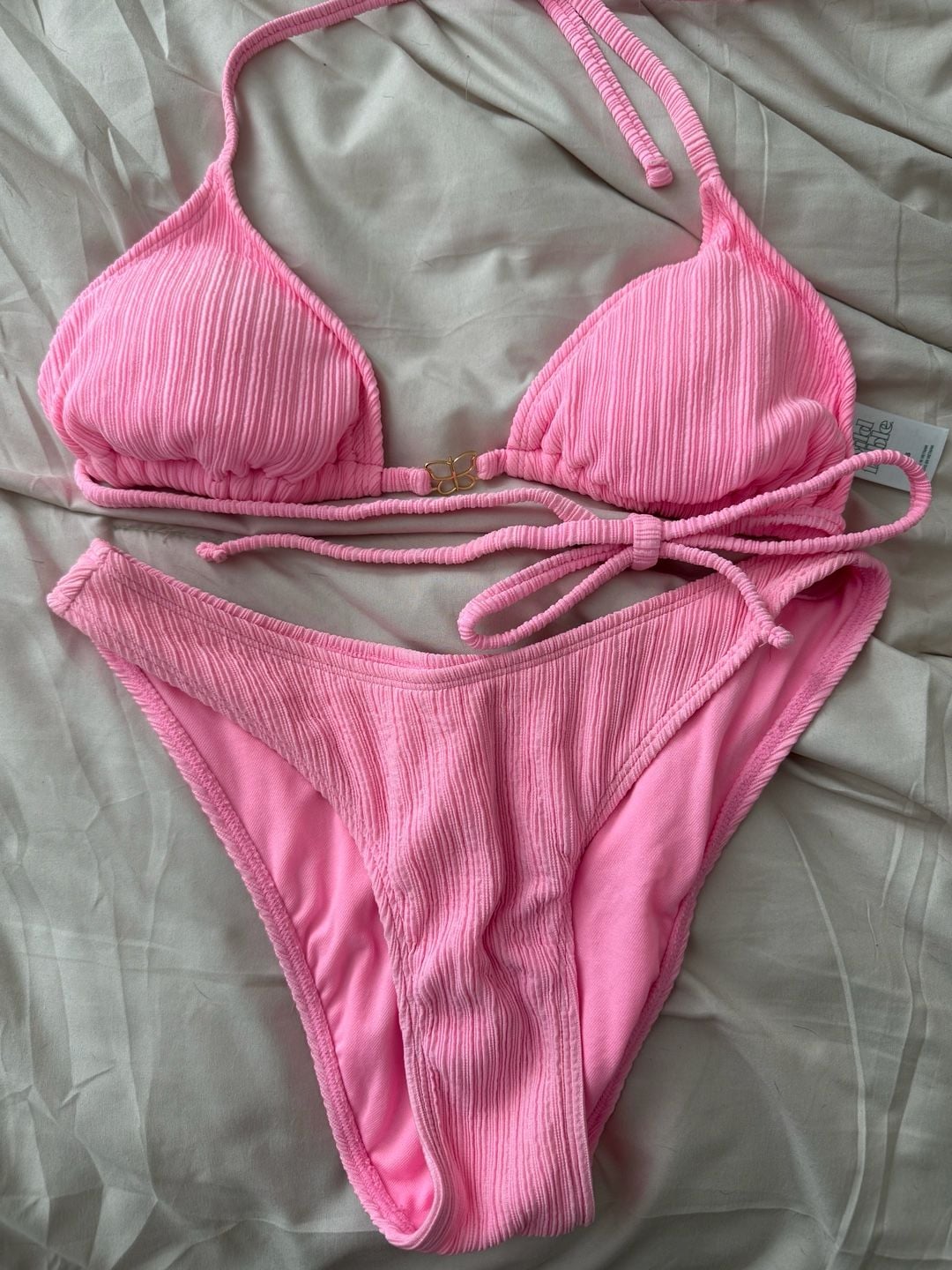 Wild Fable Ribbed Triangle Bikini Set in Pink 3