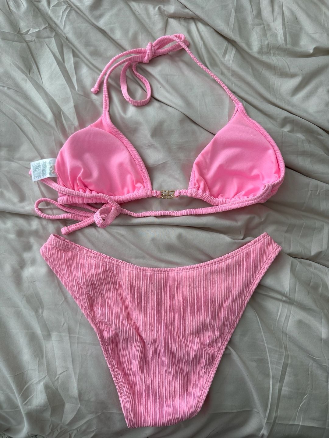 Wild Fable Ribbed Triangle Bikini Set in Pink 5