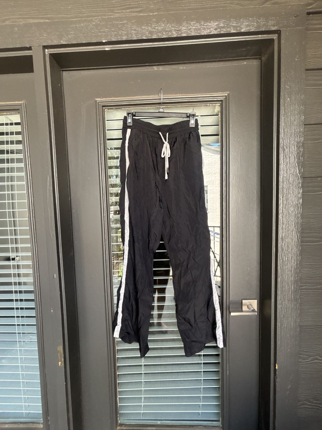BP. Black Nylon Athletic Track Pants with Side Stripe 2