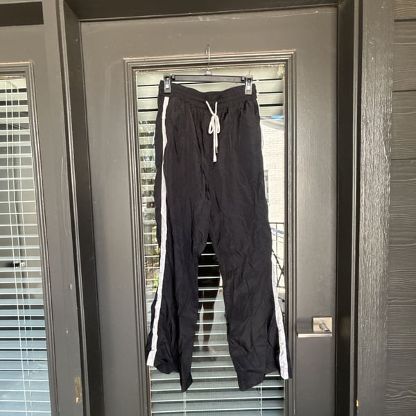 BP. Black Nylon Athletic Track Pants with Side Stripe