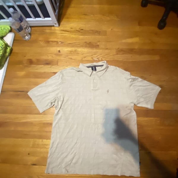 Phat Farm Men's Beige Grid Pattern Short Sleeve Polo Shirt 3XL