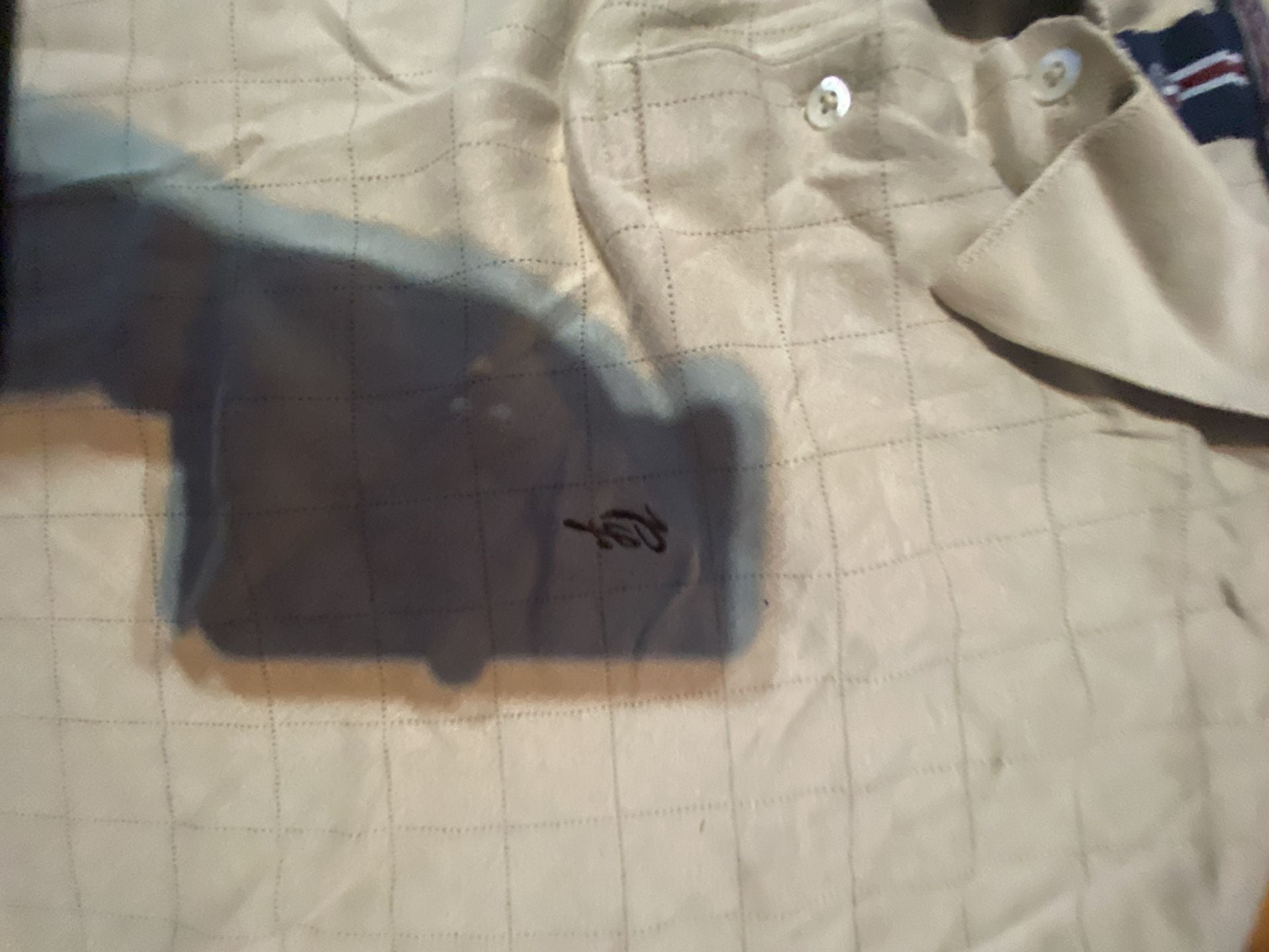 Phat Farm Men's Beige Grid Pattern Short Sleeve Polo Shirt 3XL 4
