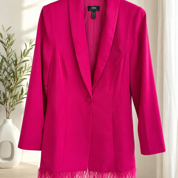 Aidan by Adrianna Papell Hot Pink Feather-Trim Tuxedo Mini Dress Blazer