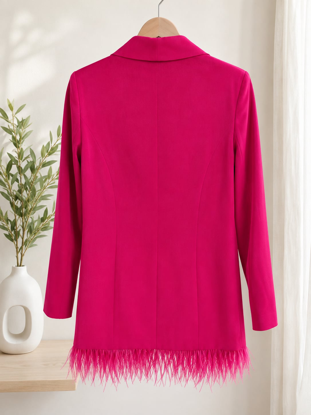 Aidan by Adrianna Papell Hot Pink Feather-Trim Tuxedo Mini Dress Blazer 3