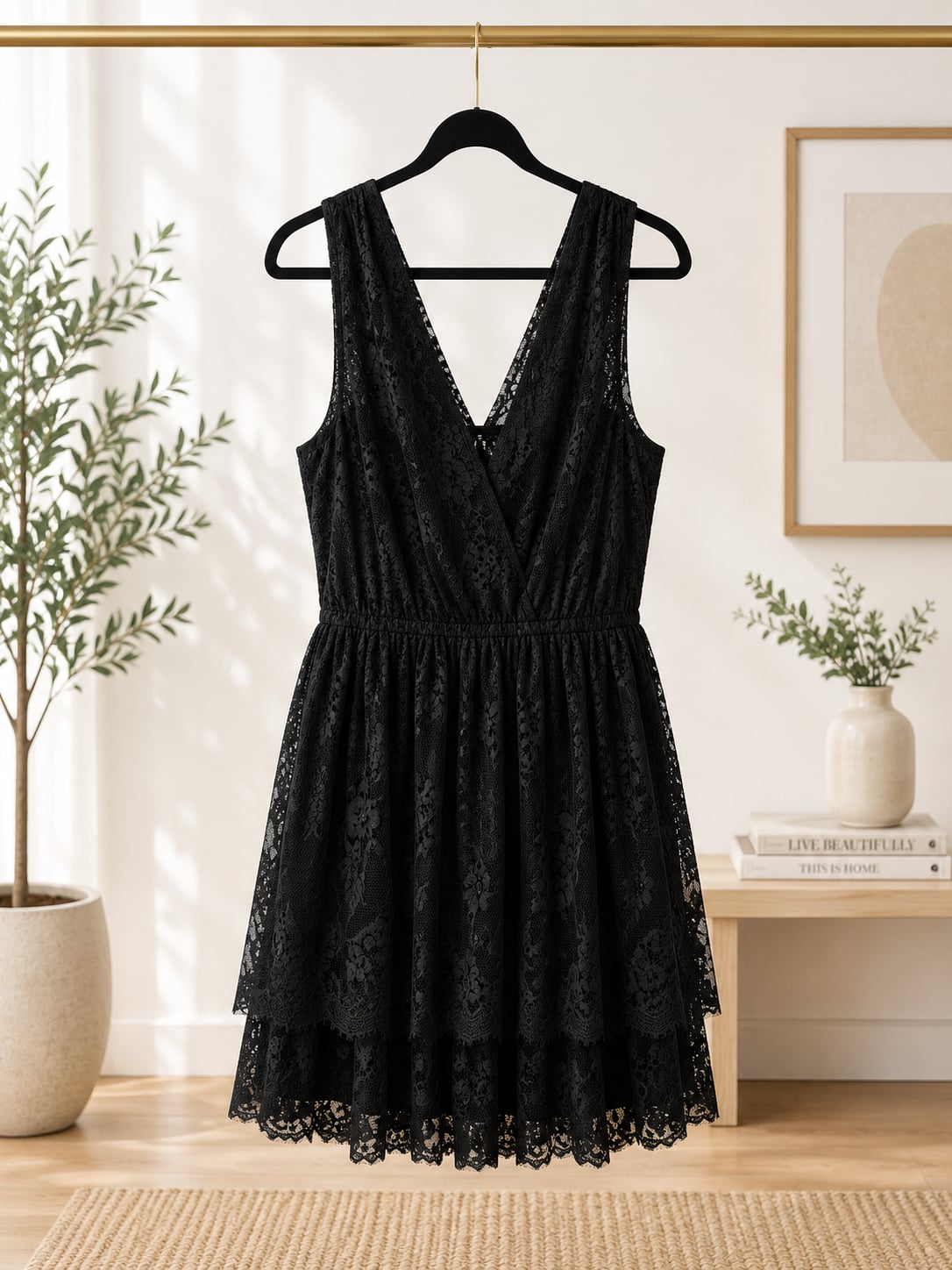 Love On A Hanger Sleeveless Black Lace Tiered Mini Dress 3
