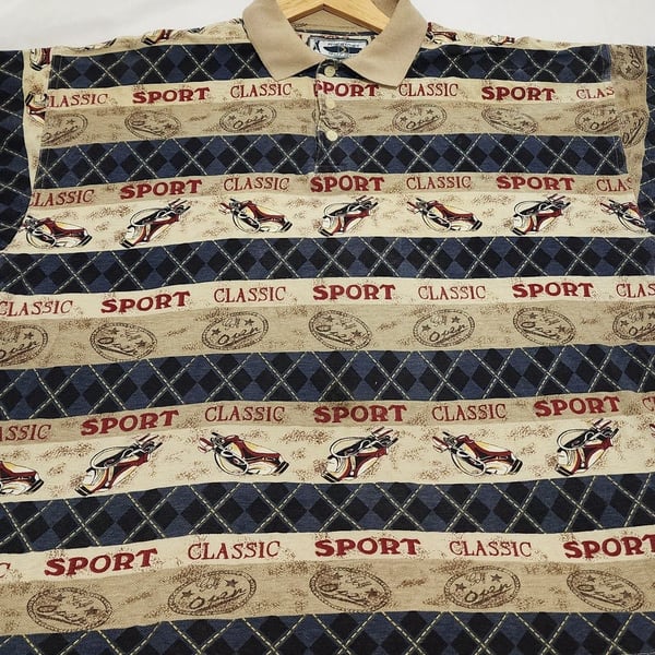 Riggings Golf Gear Vintage Men's Polo Shirt All-Over Golf Bag Print Size XL