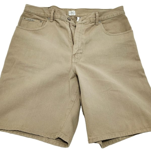Calvin Klein Jeans Easy Fit Garment Dye Khaki Denim Shorts Size 36