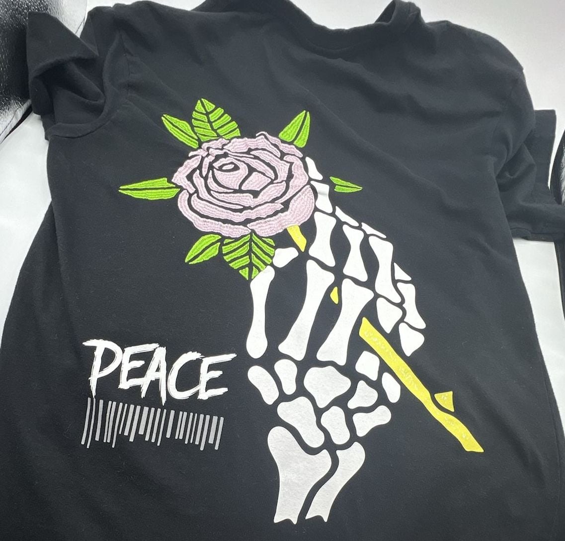 Members Only Skeleton Hand And Rose Graphic Peace T-Shirt Black 2