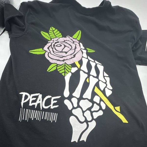Members Only Skeleton Hand And Rose Graphic Peace T-Shirt Black