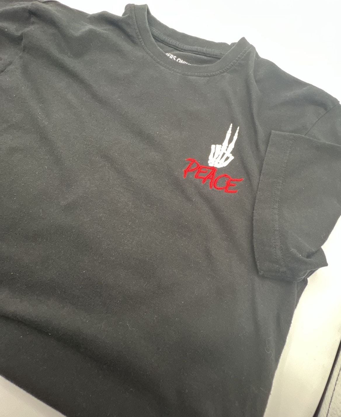 Members Only Skeleton Hand And Rose Graphic Peace T-Shirt Black 3