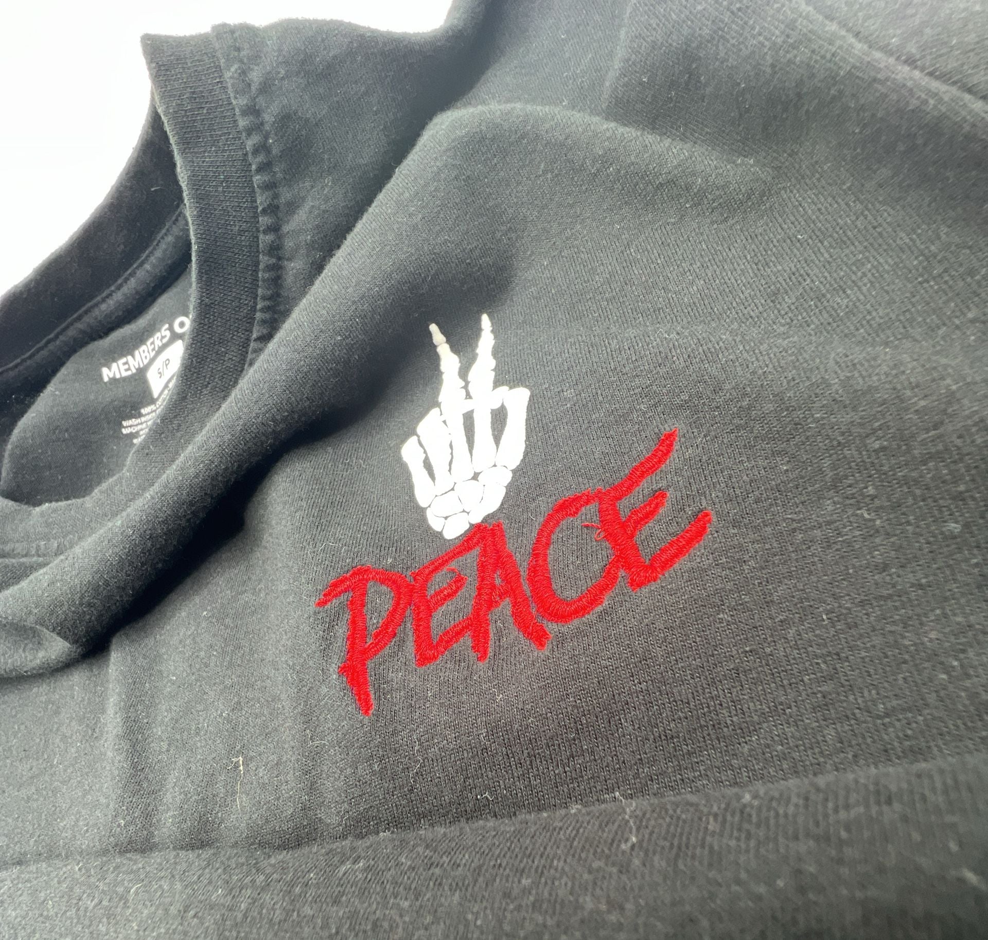 Members Only Skeleton Hand And Rose Graphic Peace T-Shirt Black 6