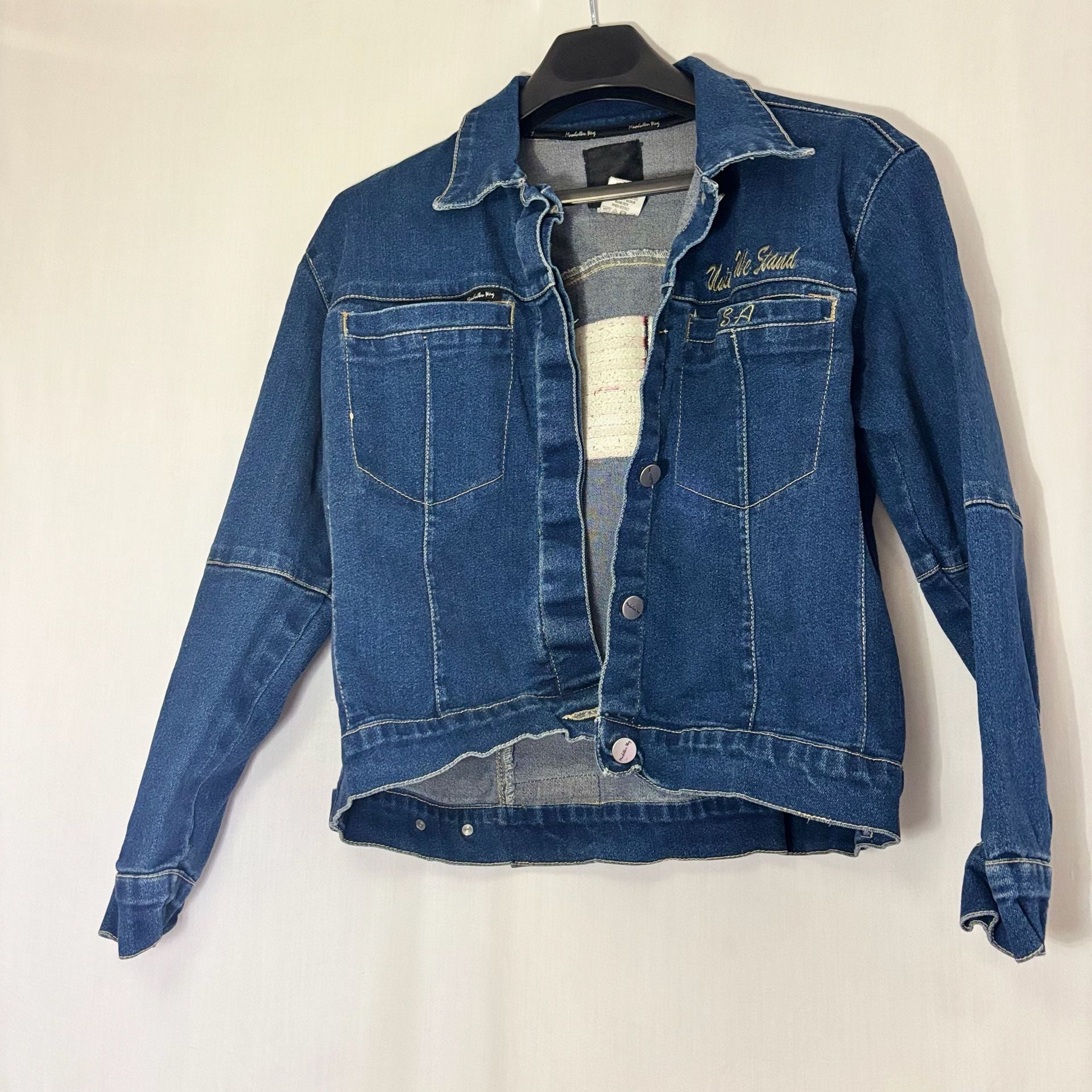 Manhattan Way Unite We Stand USA Flag Embroidered Denim Jacket 4