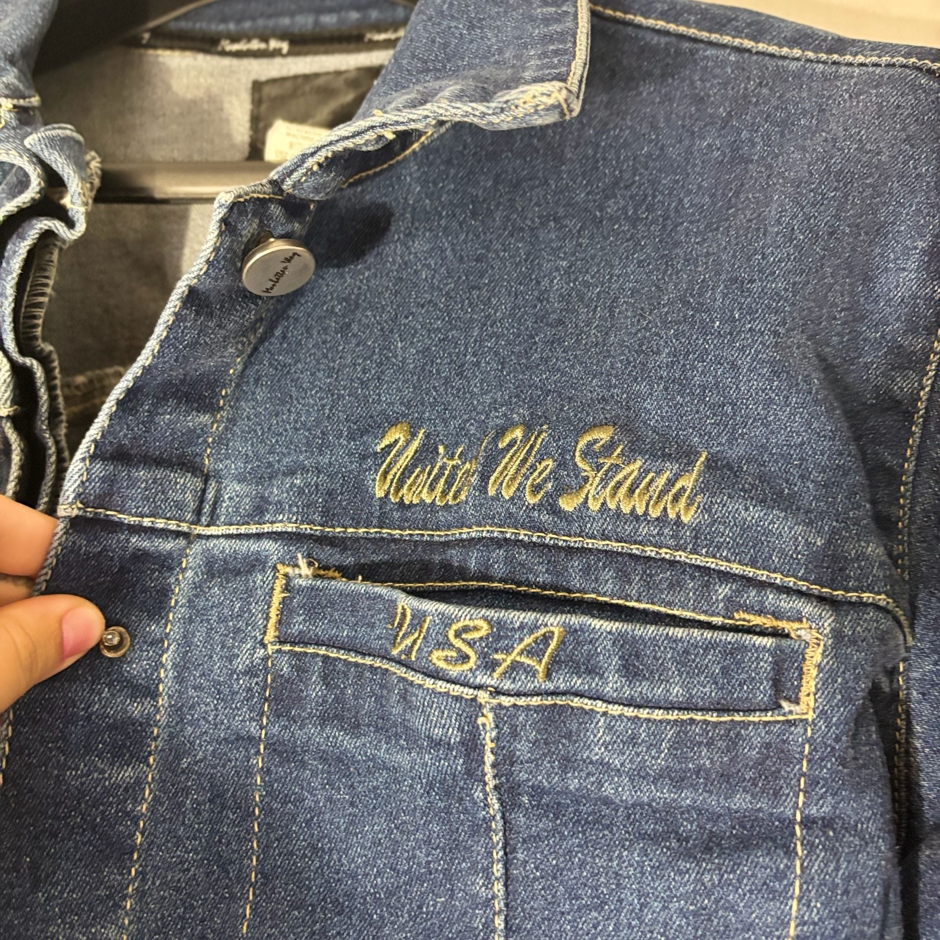 Manhattan Way Unite We Stand USA Flag Embroidered Denim Jacket 5