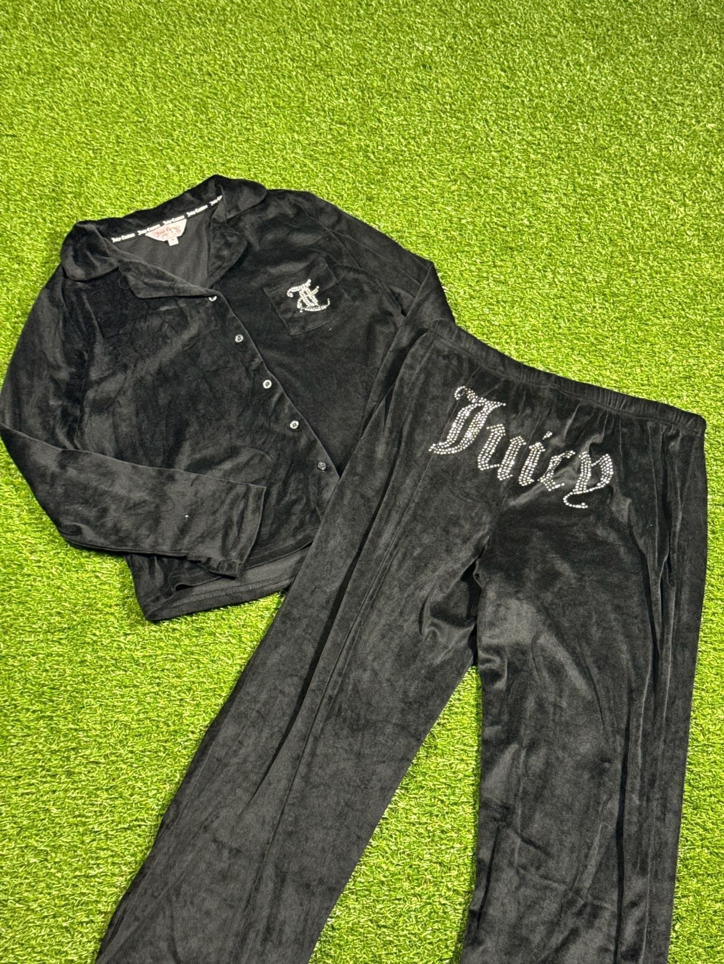 Juicy Couture Black Velour Rhinestone Logo Lounge Sleepwear Set 1