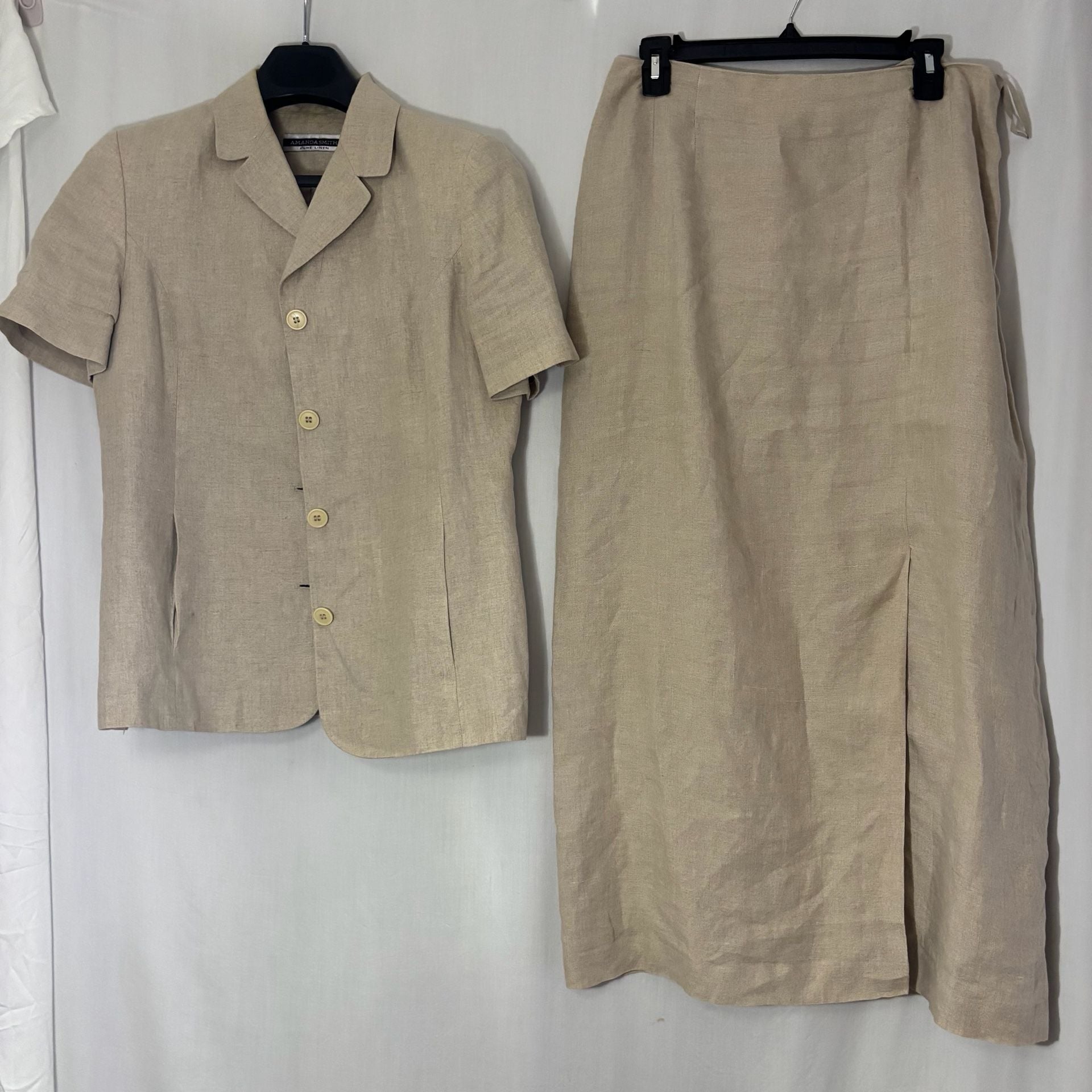 Amanda Smith Women's Pure Linen Two-Piece Short Sleeve Blazer and Skirt Set 1