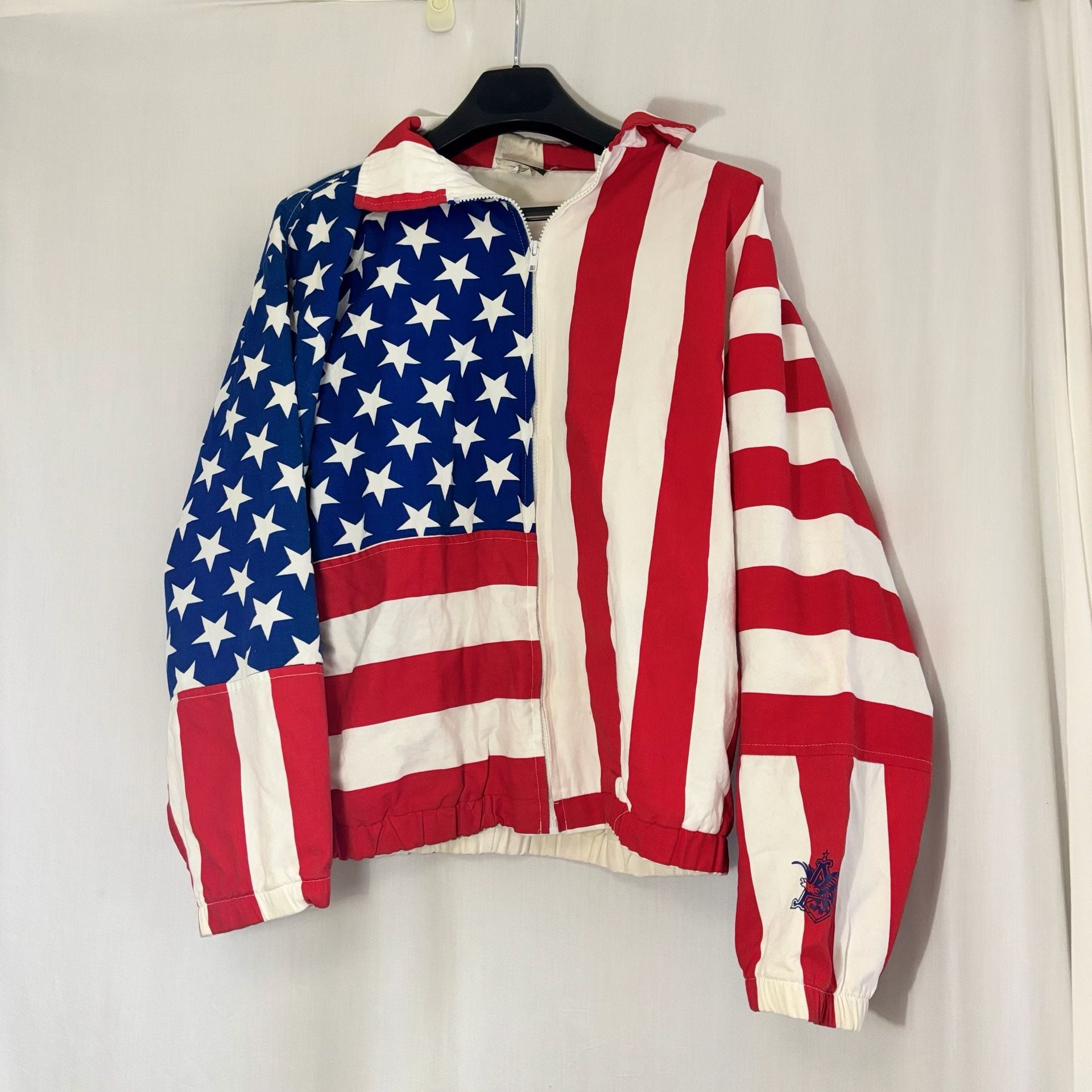 Carabella Collection Vintage American Flag Print Zip-Up Bomber Jacket 2