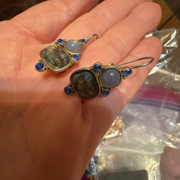 Vivienne Labradorite and Blue Cabochon Drop Earrings with Blue Accents