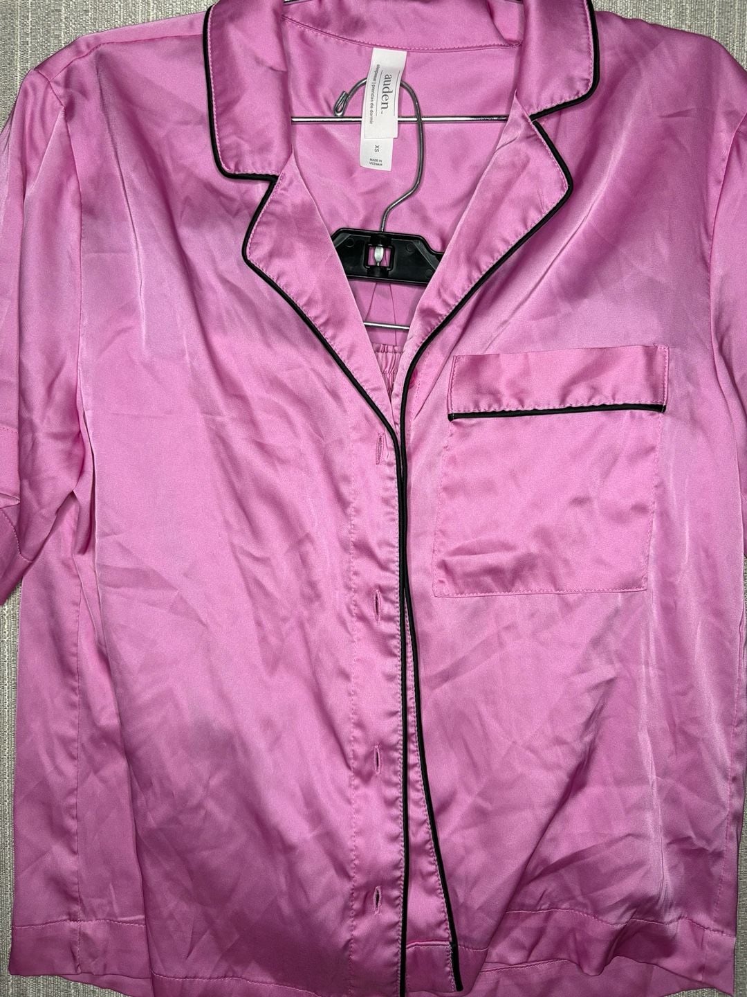 Auden Women's Satin Short Sleeve Button-Down Pajama Set 1