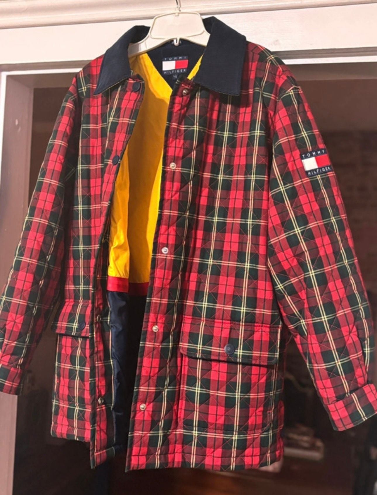 Vintage 90s Tommy Hilfiger Reversible Quilted Plaid Jacket with Corduroy Collar 3