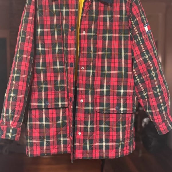 Vintage 90s Tommy Hilfiger Reversible Quilted Plaid Jacket with Corduroy Collar