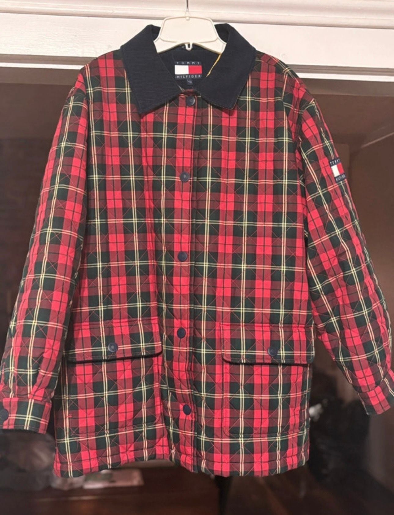 Vintage 90s Tommy Hilfiger Reversible Quilted Plaid Jacket with Corduroy Collar 4