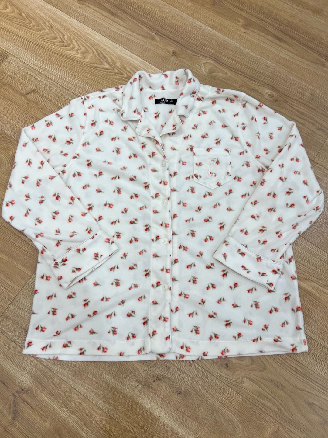 Lauren Ralph Lauren Women's Floral Print Fleece Notch Collar Pajama Set XL 5