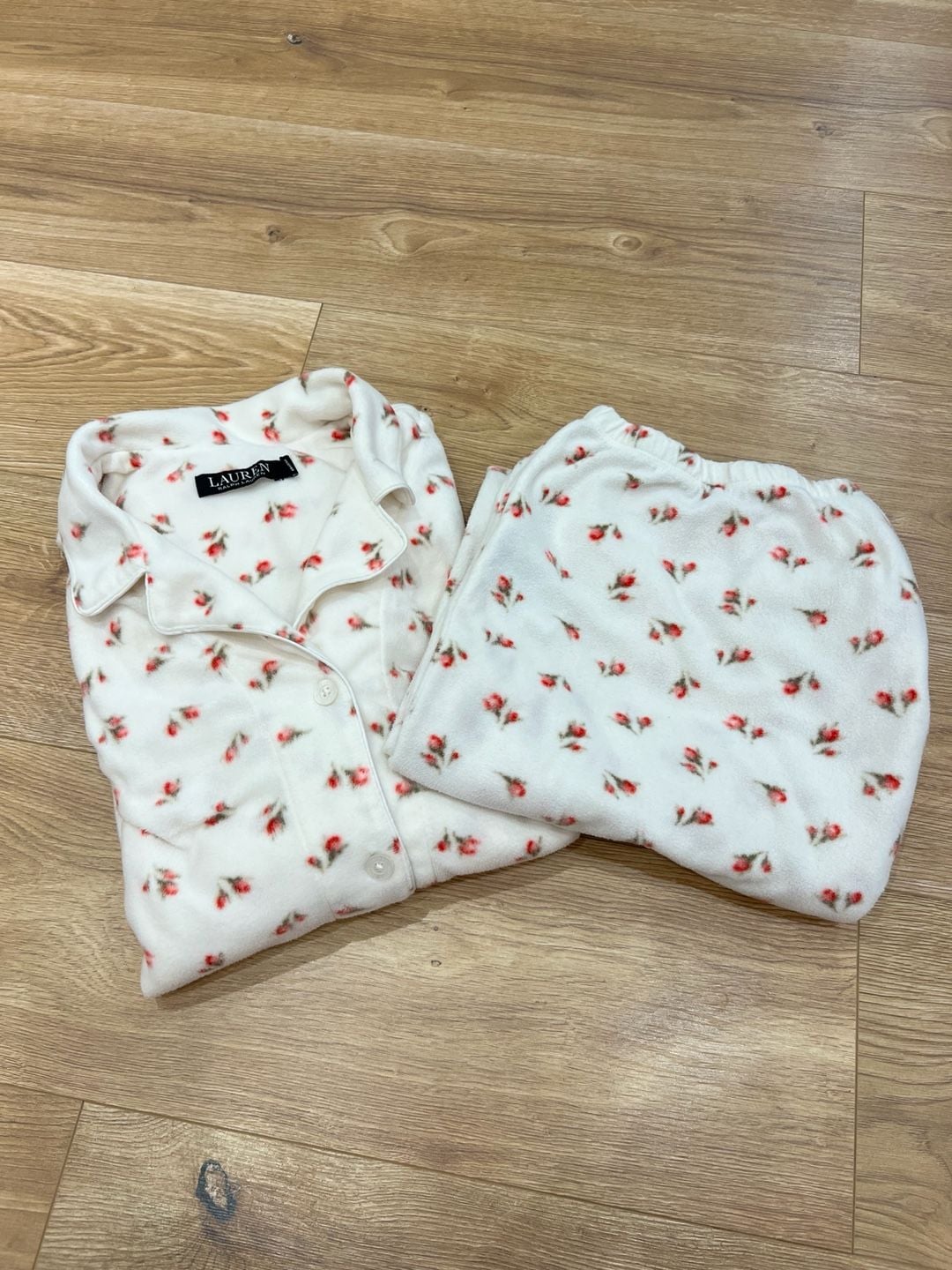Lauren Ralph Lauren Women's Floral Print Fleece Notch Collar Pajama Set XL 14