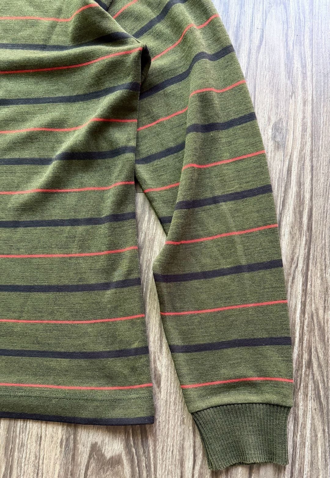 Maglieria Borg Vintage Made in Italy Olive Green Striped Long Sleeve Polo Shirt 7