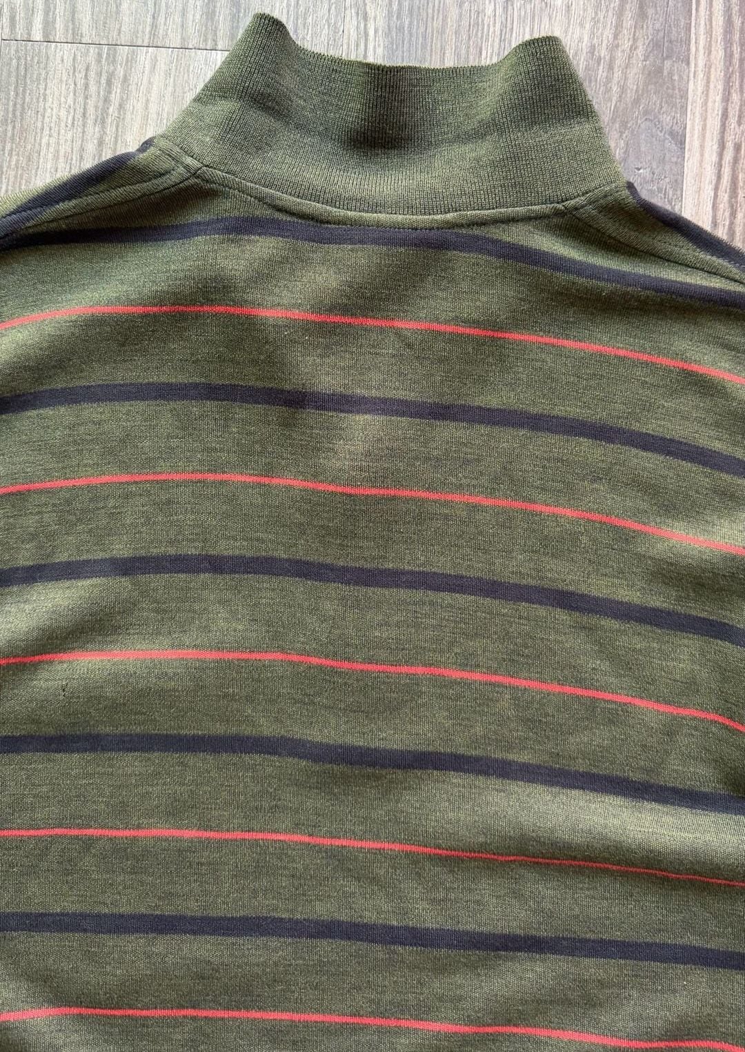 Maglieria Borg Vintage Made in Italy Olive Green Striped Long Sleeve Polo Shirt 8
