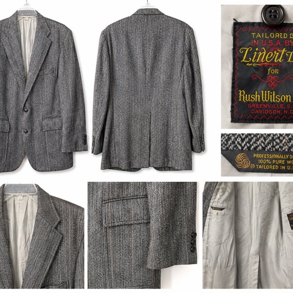 Vintage Lindert Ltd Rush Wilson Greenville SC 100% Wool Herringbone Blazer USA