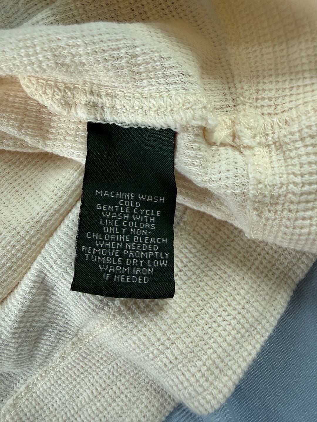 Lauren Jeans Co. Ralph Lauren Women's Cream Waffle Knit Short Sleeve Henley with Ruffle Trim 6