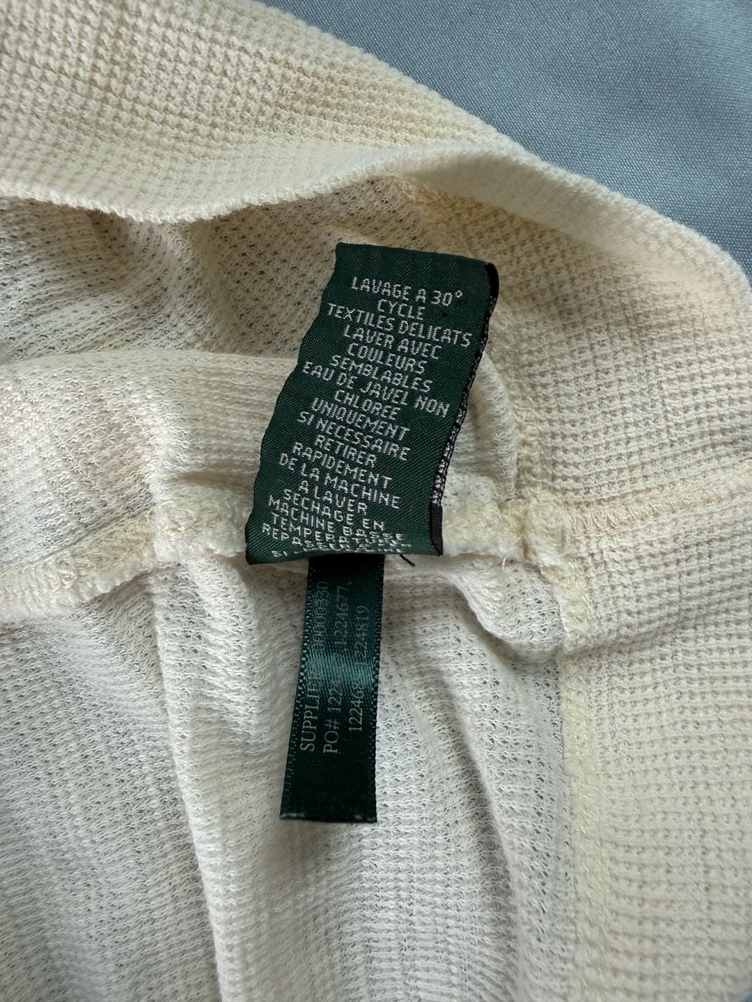 Lauren Jeans Co. Ralph Lauren Women's Cream Waffle Knit Short Sleeve Henley with Ruffle Trim 7