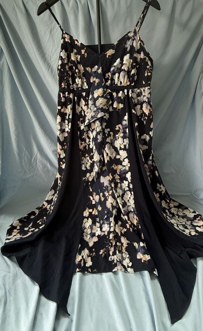 Simply Vera Vera Wang Navy Floral Godet Empire Spaghetti Strap Midi Dress XL 2