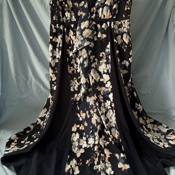 Simply Vera Vera Wang Navy Floral Godet Empire Spaghetti Strap Midi Dress XL