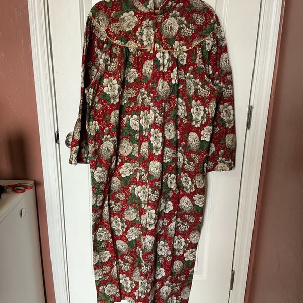 Vintage Carole 100% Cotton Floral Long Sleeves House Dress Size XL