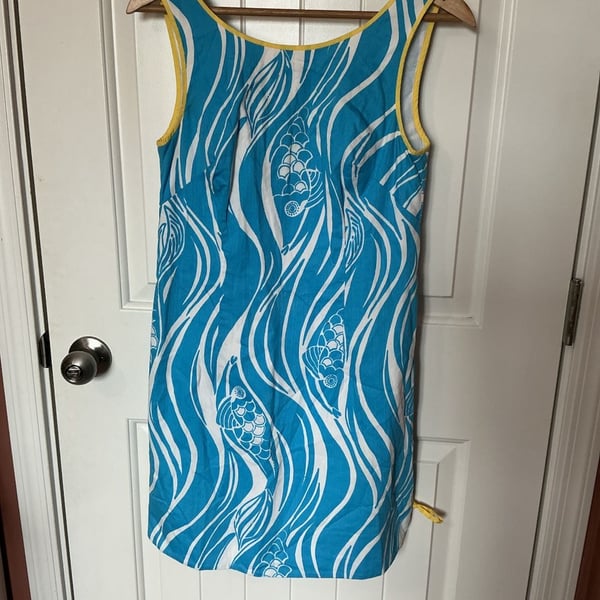 Lilly Pulitzer Delia Shift Dress Joe Fish Print W2 Blue/White